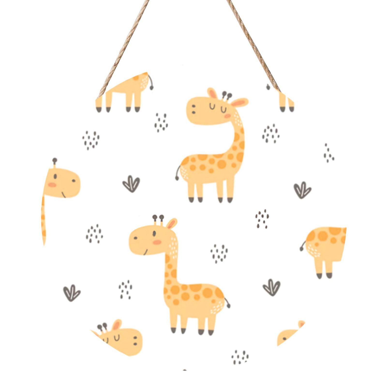 InOmak White Animal Giraffe, Round Wood Panel Painting 12 in, Wall Hanging Painting For Home