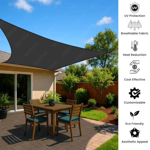 Image of HIPPO Shade Sail 9.5 Feet x 5 Feet Sun Shade 98% UV Block for Canopy Cover, Outdoor Patio, Garden, Pergola, Balcony Tent (Smoky Grey)