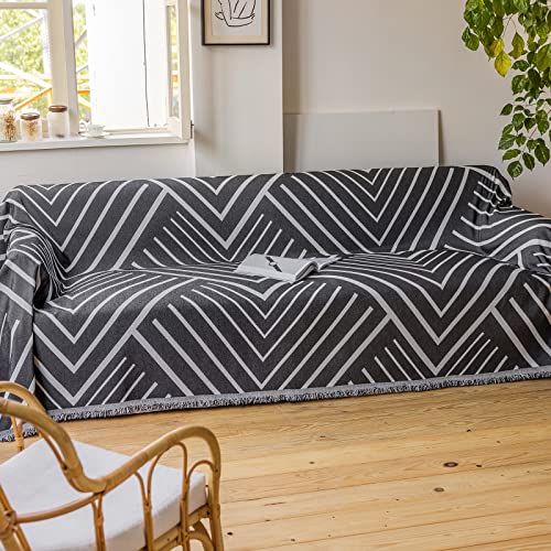 Dreamingo Geometric Herringbone Sofa Covers For 3 Cushion Couch Chenille Pet Protector Couch Cover For Dogs Cats Black White Sectional Couch Covers L Shaped Sofa Slipcover, 71"X 150" #TOP2