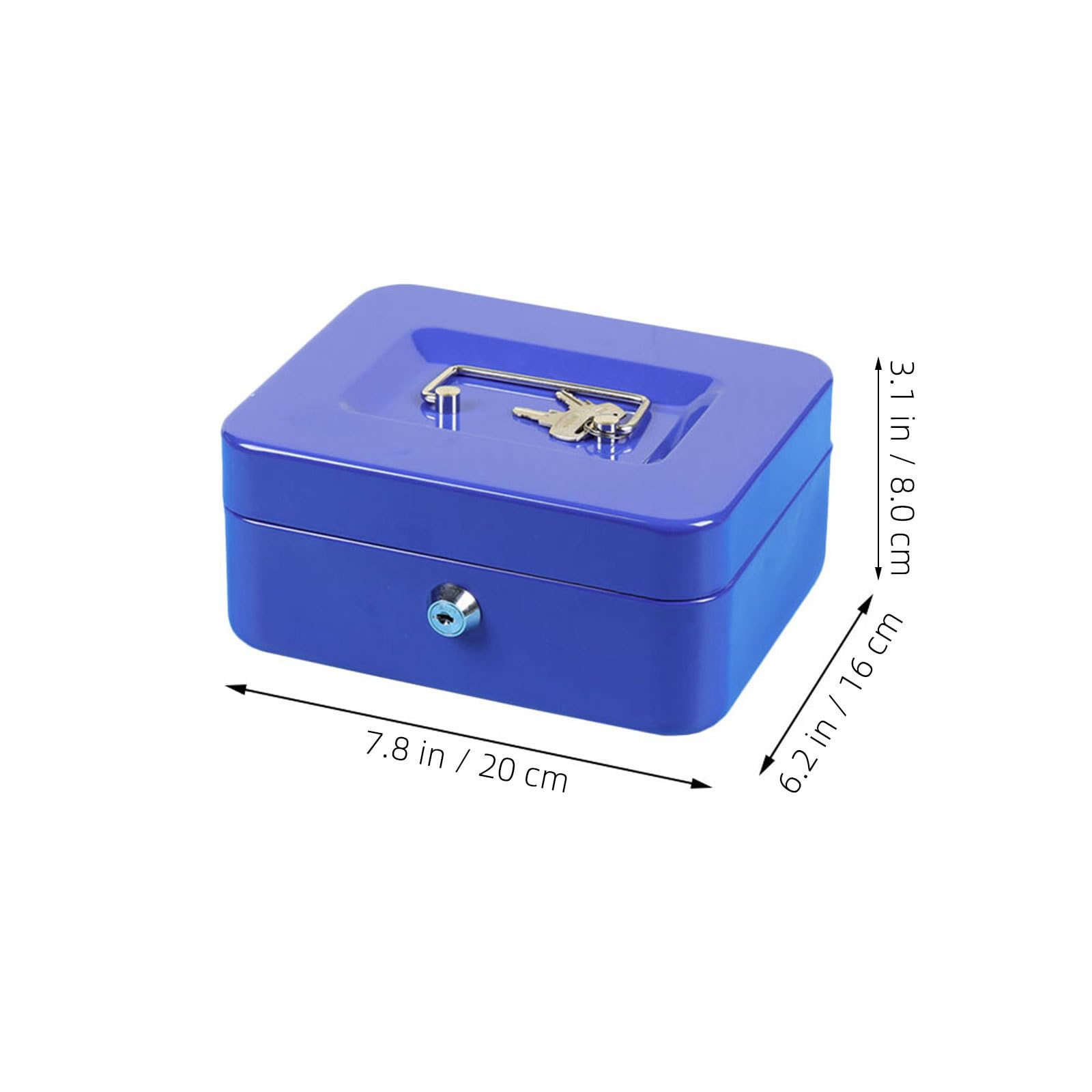 Boîte à Monnaie en Métal Bleue avec Serrure à Clé, Double Couche | Plateau Intérieur à Six Compartiments, pour Pièces, Bagues et Clés, Format Portable