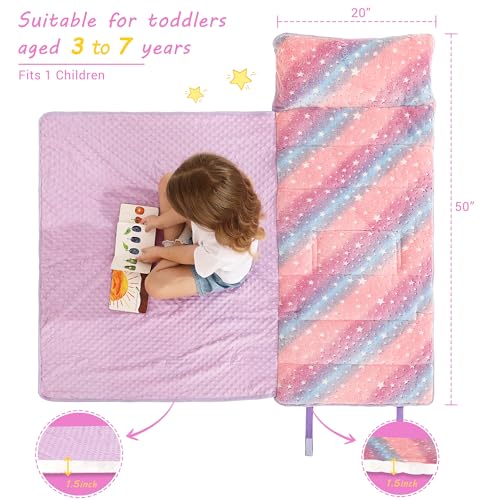 Image of Lasoftan Toddler Nap Mat with Pillow and Blanket, Extra Large Rolled Napping Mats,Slumber Bags for Boys Girls,Kids Sleeping Bag for Daycare, Preschool Travel Camping
