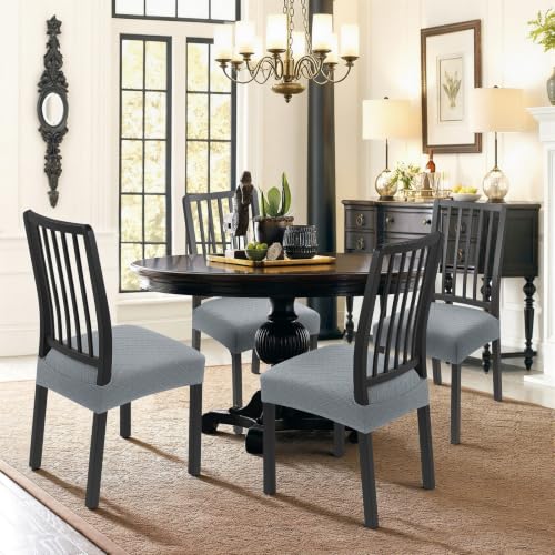 Image of SearchI Dining Chair Seat Covers Set of 4, Rear Covered, Check Light Grey