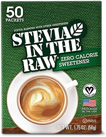 Stevia In The Raw, Plant Based Zero Calorie Sweetener, Sugar Substitute, Sugar-Free Sweetener For Coffee, Hot & Cold Drinks, Suitable For Diabetics, Vegan, Gluten-Free, 50 Count Packets (Pack of 1)