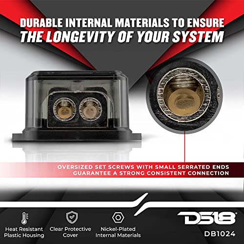 Ds18 Db1024 Distribution Block (12 Pack) - 1 X 0Ga In/ 2 X 4Ga Out, Nickle Plated Internal Materials, High-Strength Heat Resistant Plastic Housing, Oversized Screws For Secure Connections (1 In 2 Out) #TOP2