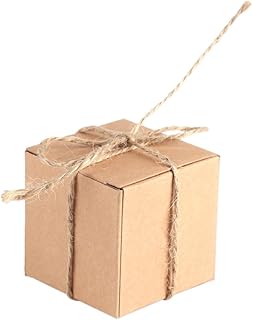 50pcs Kraft boîtes Vintage brun boîtes à bonbons minable boîte-cadeau faveur de mariage en rectangle avec corde de chanvre Bonbonnière pour faveur d'anniversaire de fête de naissance (2x2x2 pouce)