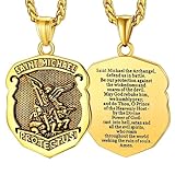 FaithHeart Collar de San Miguel, acero inoxidable/chapado en oro de 18 quilates, colgante de San Miguel Arcángel, amuleto para hombres y mujeres con embalaje de regalo, Acero inoxidable, Sin piedra