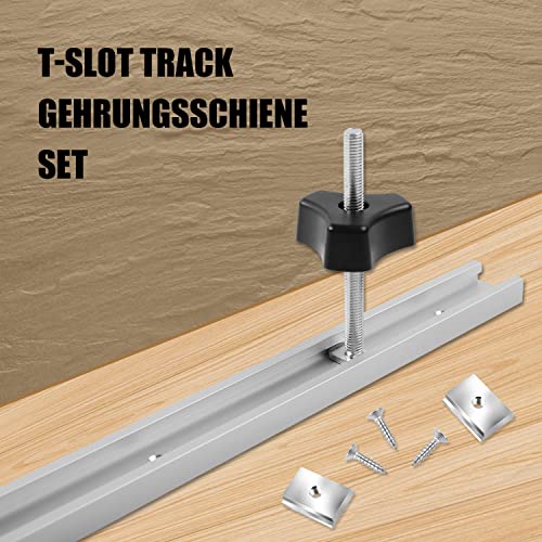 MaxAwe 8 Stk Set T-Track Schiene, 2er 400mm T-Nut Schiene Aluminiumlegierung, T-Slot Track mit M8/M6 Schieber & M8 Kunststoffgriff & 8er Schrauben für Holzbearbeitung Werkzeug