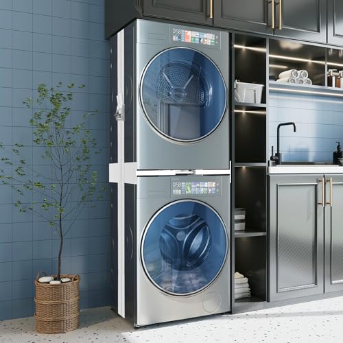 NIUXX Universal Zwischenbaurahmen Set für Waschmaschine und Trockner, Verstellbarer Verbindungsrahmen Kit (46-66 cm), Stapelbausatz mit Ratschenseil, Zwischeneinbausatz für platzsparende Waschküchen