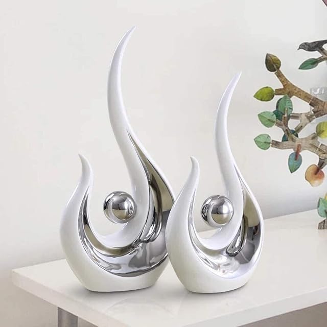 JUZZQ Abstract White Ceramic Statue Sculpture Figurine Antiques Collectables Crafts Ornament Plated Home Decor, Modern Minimalist Sculpture Desktop Ornament Furnishings