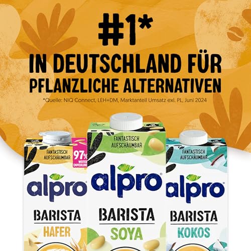Alpro Barista Sojadrink – Zum Aufschäumen – Vegan und milchfrei – Von Natur aus laktosefrei – Reich an Proteinen – Enthält Calcium und Vitamine – 8 x 1 L – Haltbar