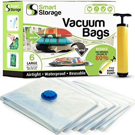 Smart Storage 6 PC Large Vacuum Storage Bags | Space Saver Bags Underbed Storage for Clothes, Bedding & Travel Bag Sealer | Vacuum Sealer Bags with Travel Pump | Waterproof Bags Works with Any Vacuum