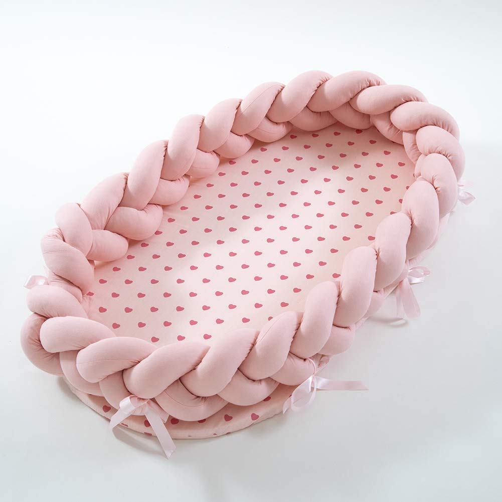 Réducteur de Lit Bébé Nouveau Né Nourrisson Pod Cocoon Coton Respirant Multifonctions Portable Bébé Nid Lit Lits de Voyage 90×50cm (Pink)
