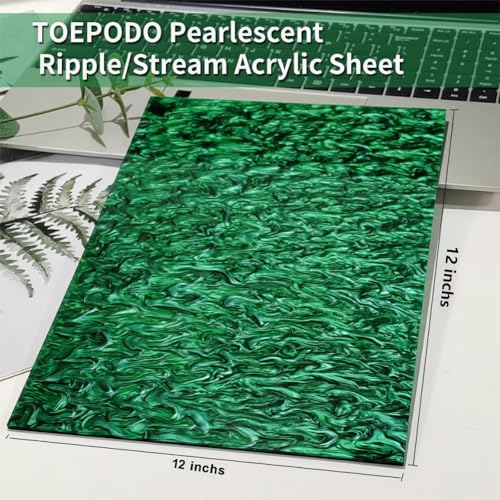 Image of TOEPODO Pearlescent Ripple Cast Acrylic Sheets 1 /8inch Thick Marble Acrylic Sheets for Laser Cutting Plexiglass Sheets for Art Design DIY Crafts Home Deco (3, Emerald Green, 12x12 Inch)