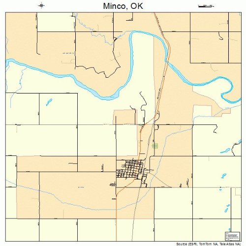 Large Street & Road Map of Minco, Oklahoma OK Printed poster size