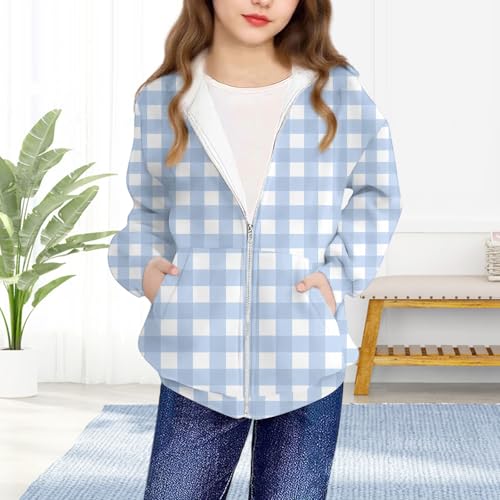 DDAPJ pyju Girls Plaid Zip Up Hoodie Jacket Teen Casual Long Sleeve Lightweight Sweatshirt Preppy Top with Pockets 4-12 Years4