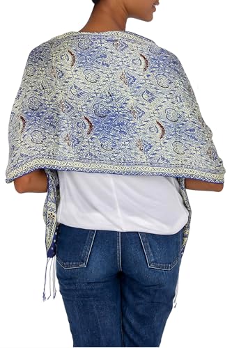 NOVICA Silk batik scarf, 'Royal Java Blue'4