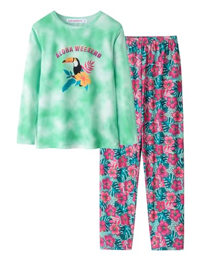 Image of Tie Dye Pajamas for Girls Soft Butterfly Sloth Fall Clothes Big Kids Sleepwear 2-Piece Long Sleeve Set Size 6-16
