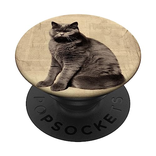 British Shorthair Cat Lover Vintage British Shorthair Cat PopSockets Swappable PopGrip, Black