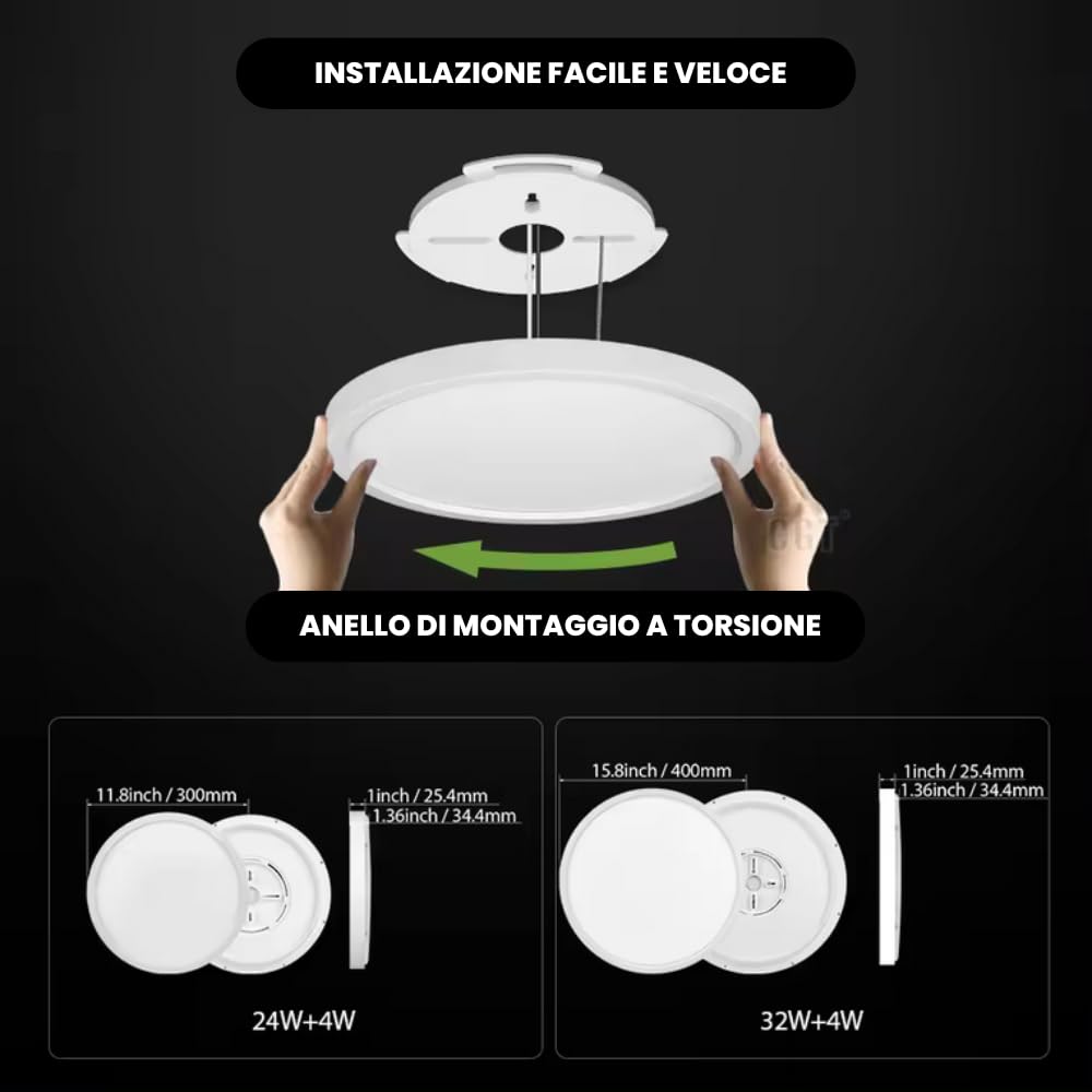 Plafoniera LED Intelligente Smart Home 300mm 24W con Telecomando, App Tuya o Smart Life, Compatibile con Alexa Google Assistant