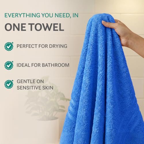 Image of MYTRIDENT Bath Towel | Comfort Living | Quick Drying | Travel Friendly | for Men /Women | 1 Piece Large Size | 100% Cotton 400 GSM | 70 x 140 cms - Ocean Blue