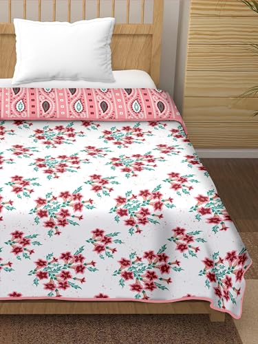 Image of Tundwal's Printed Cotton Reversible Dohar /AC Blanket for Single Bed |All Weather Light Weight | Rajasthani Printed Floral Design | Pack of 1-Leafs Red