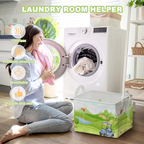 Image of Golf Baby Shower Decorations,Golf Storage Baskets,Golf Nursery Decor,Ball Basket For Gift,Large Square Canvas Laundry Hamper With A Waterproof PE Coating,Foldable Kids Toy Clothes Bins for Bedroom