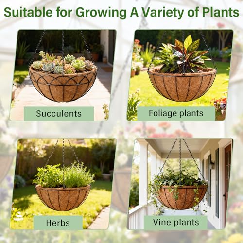 Halatool 6 Pack 14 Inch Hanging Basket Liners Replacement, Round Coconut Liners for Planters Baskets, 100% Natural Coco Fiber Liner for Flowers Vegetables Garden, Drainage & Retain Moisture by Halatool - Image 7