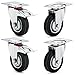 DBREAKS 4 Stück 100mm Transportrollen Lenkrollen mit Bremse Schwerlastrollen; 2x Lenkrollen + 2x Lenkrollen mit Bremse;Tragfähigkeit 70KG/Rolle Schwarz Gummi Stahlblech Kapazität 210kg insgesamt