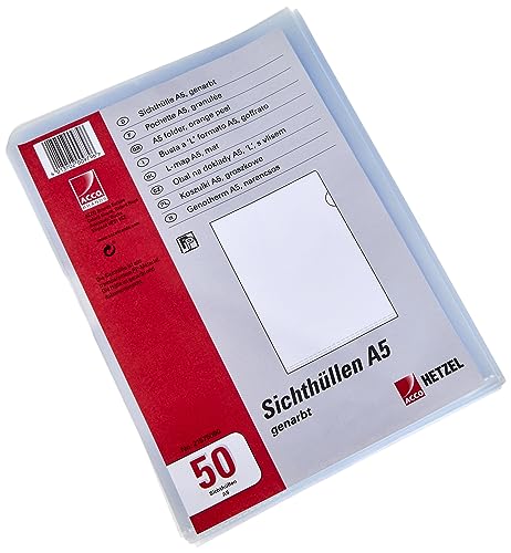 Chemises Coin Grainée A5 Hetzel | Pack de 50 pochettes transparentes