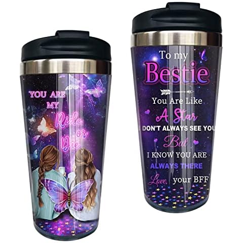 To My Bestie Gift Tumbler 15 oz, Friendship Gifts for Women Girl Best Friend Soul Sister BFF Gift for Birthday Christmas, Coffee Tumbler Travel Mug Cup with Lid Stainless Steel Insulated Vacuum Cover