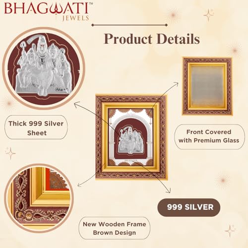Image of 999Pure Silver Shivparivar Frame | Divine Home Decor | Wall Mount Square Photo for Gift, Wooden PhotoFrame for Temple & OfficeDecor, SilverGift Items | hangingframe (10.50 inch x 9 inch Inch)