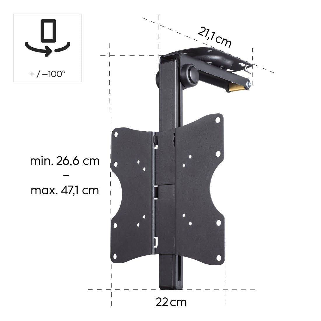 Hama Support TV Plafond Pivotant Réglable en Hauteur Garantie 10 Ans (TV 19" à 46", 117cm 20kg Max, Inclinaison -90°,Pivotable 100°, VESA 200x200 Max, Easy Fix, Chevilles Fischer) Noir