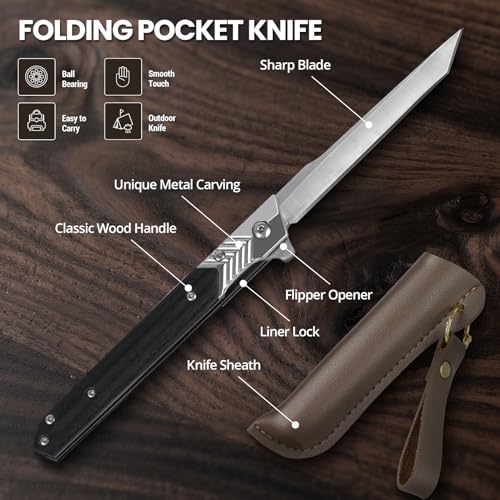 Image of ITOKEY EDC Pocket Knife for Men, Slim Folding Tanto Knife