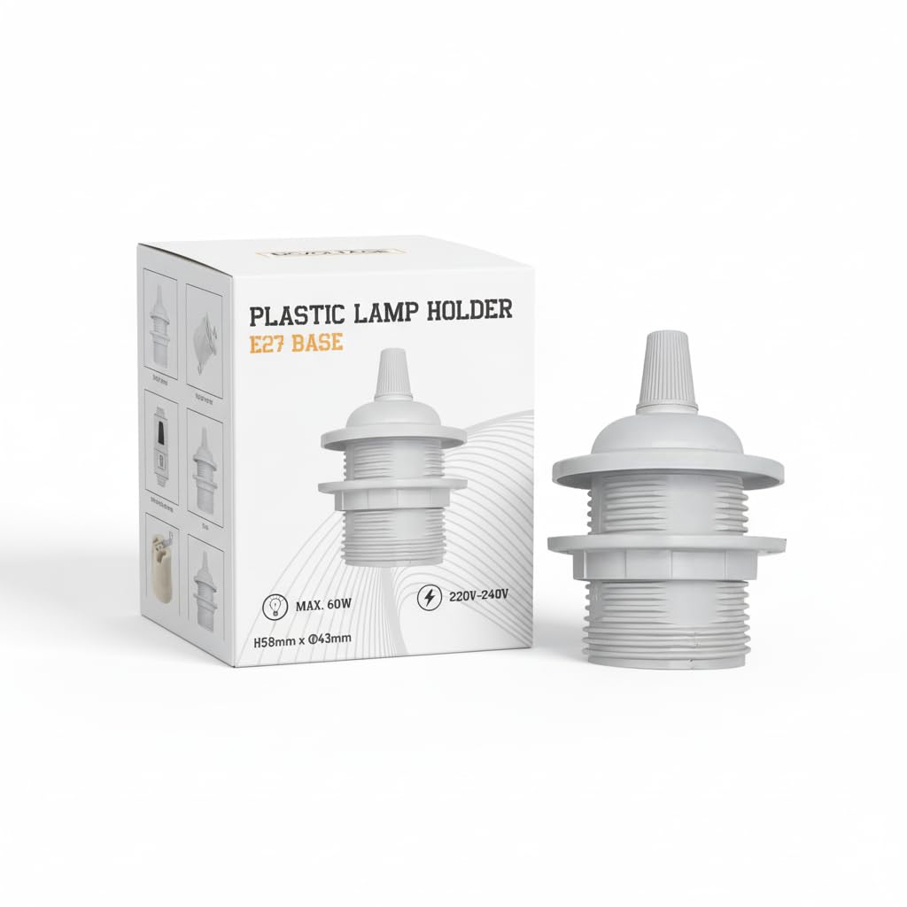Full Threaded E27 Lamp Holder,White Screw Light Bulb Socket,Heat Resistant Ceramic Light Fitting for LED, Halogen, Incandescent Bulbs,Edison Screw Base for DIY,Replacement