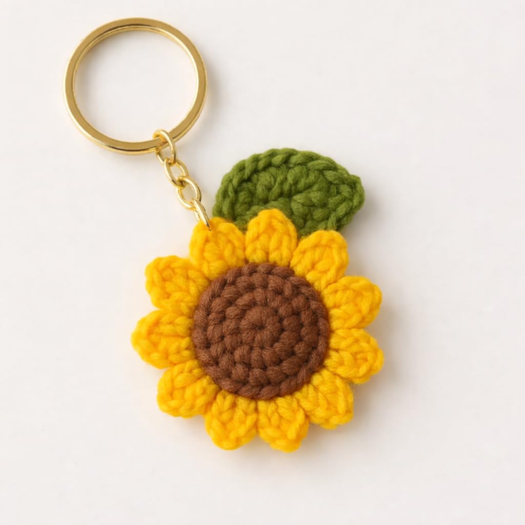 Hand Made Crochet Flower Keychain | Sunflower & Daisy Flower Crafted Keychain | Keychain For Bike, Car, Handbags