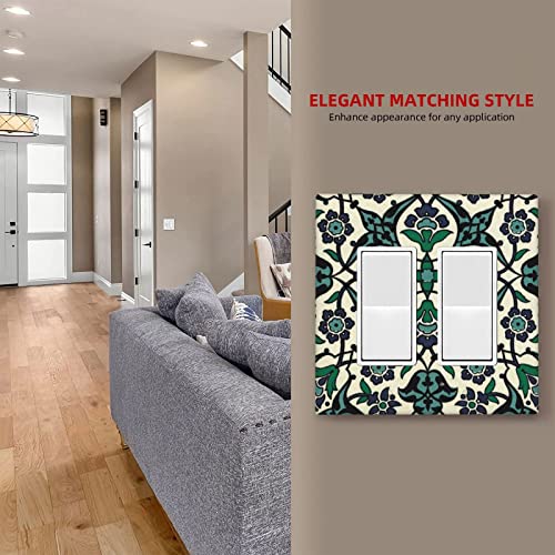 Boho Floral 2 Gang Double Rocker/Decora Light Switch Cover Decorative Outlet Wall Plate Electrical Faceplate Bathroom Home Bedroom Art Panel Decor #TOP6