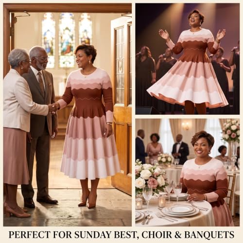 Midi Dresses for Women Fall 2026 Pearl Elegant Church Viral Bouncy Dress - image 2