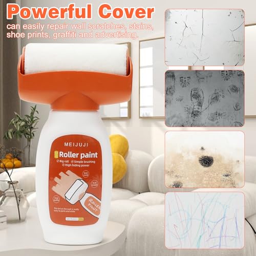 MIUUIPI Wandfarbe Ausbessern Weiß, 2 in 1 Wandreparatur RollbüRste, Wandfarbe Roller mit Wandreparaturpast, 500g Wand Ausbessern Roller für Wandkratzer Graffiti Flecken Risse