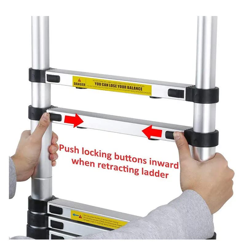 Image of Lukia 13-Steps (12.5 ft) Stainless Steel Telescopic Ladder with Leg Support