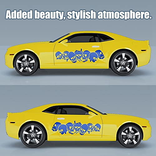 Image of Skull Pattern Auto Side Body Decals Sticker Skull Row Graphics Car Racing Sport Decoration Sticker Self Adhesive Vinyl Sticker 59.06'' x 15.75'', Blue