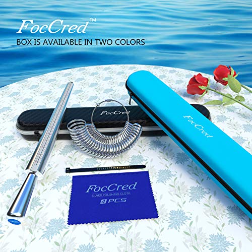 Ring Mandrel Sizer And Finger Ring Sizing Measuring Tool (Size 0-15) ，With A 4-Layer Silver Polishing Cloth, Plastic Ring Size Belt, Complete Storage Box(Blue) #TOP6