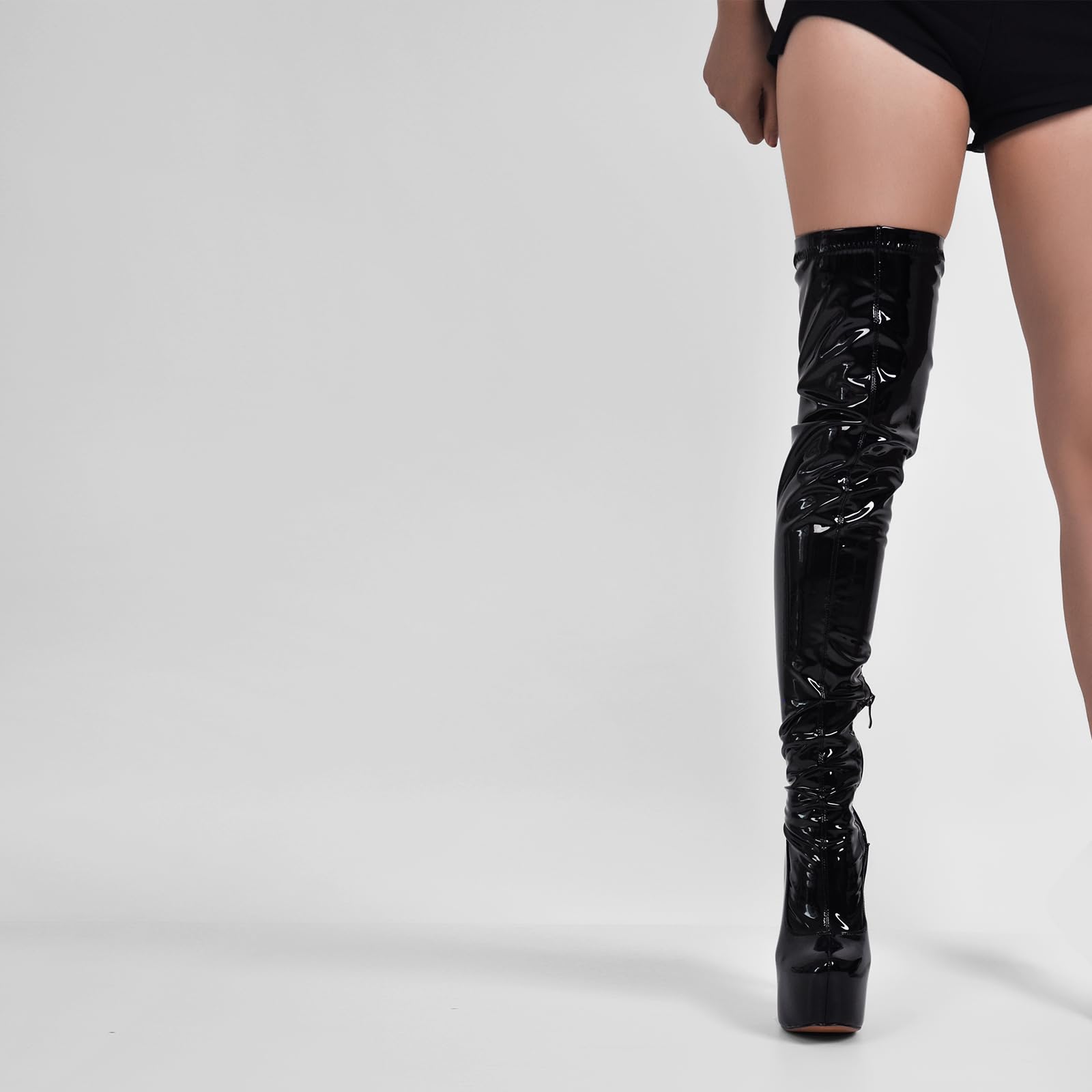 richealnini Stivali alti da donna con plateau e cerniera laterale con cerniera sul gambale lungo sopra il ginocchio stivali alti sexy tacchi a spillo