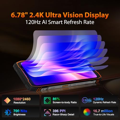 Blackview Xplore X1 5G Outdoor Handy ohne Vertrag Android 15, 36GB+256GB/2TB 10000mAh Baustellenhandy, 6,78" FHD+ Doppelbildschirm, 108MP+50MP, Outdoor Smartphone Wasserdicht/NFC/OTG/Gemini AI,Orange – Bild 5