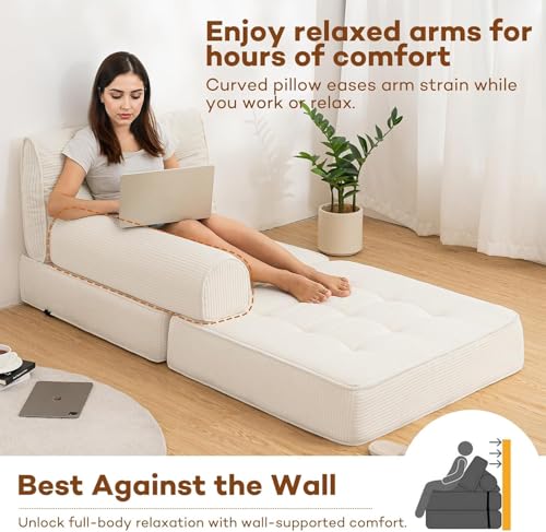 Folding Sofa Bed Sleeper Sofa Chair 3in1 Convertible Sofa Bed Single-White - image 4