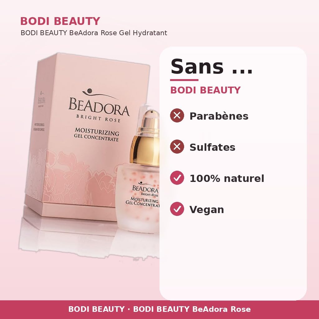 BeAdora Rose żelowy koncentrat nawilżający do twarzy 30 ml | Nawilżający koncentrat żelowy z olejkiem różanym, kwasem hialuronowym i białą truflą na dzień i na noc