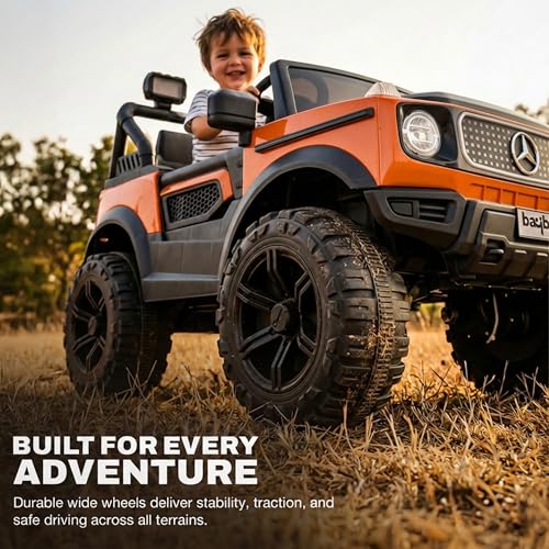 Image of Baybee CruzeX 4x4 Battery Operated Jeep for Kids with Parental Control | Baby Ride On Electric Car with RGB Lights, Music & Swing Mode | Rechargeable Battery Car for Kids 2 to 6 Years (Orange)