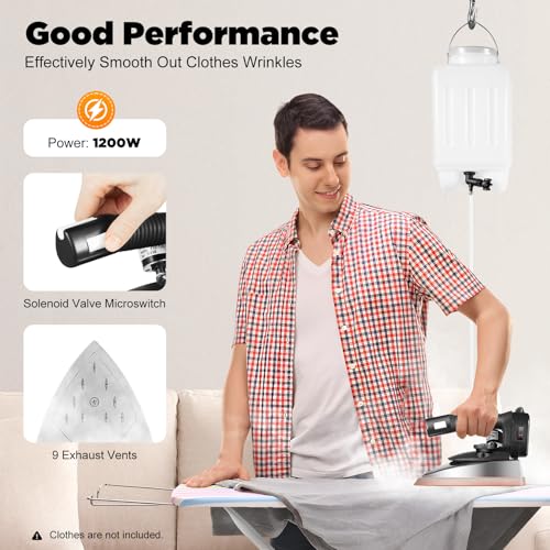 110V Industrial Gravity Feed Steam Iron 1000W 3L Tank Volume Gravity Feed Steam Iron Ironing System Temprange Adjustable for Factory Clothing Shop