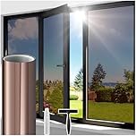 Lifetree One Way Clear Window Film Privacy: Heat Reflective Mirror Window Film for Glass Windows Daytime Anti Glare with Adhesive, UV Window Tint Film Sun Blocker for Home Office (Brown, 44.5 * 200cm)