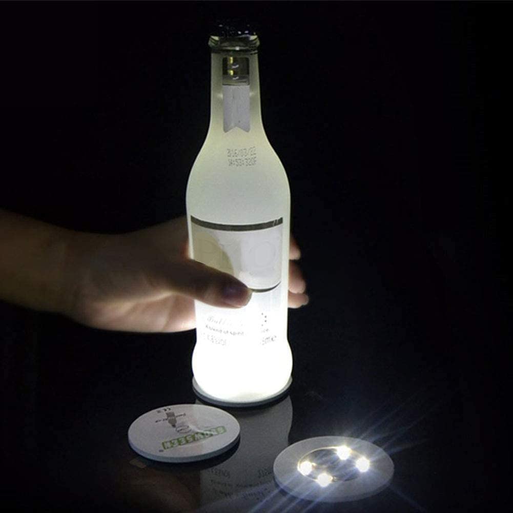 Zhonghua White Led Coaster, Coasters Cup Mat Light Up Coasters Bottle Light Stickers Coasters For Wine Cocktail Drinks (6 Pack, )