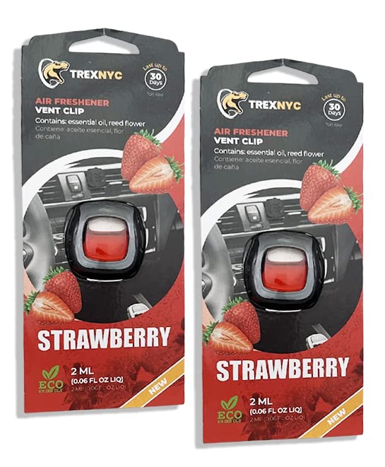 Car Air Fresheners Vent Clips, Essential Car Odor Eliminator, Perfect Scented Car Accessories, for Long Lasting Fragrance up to 30 Days, 0.07 FL.OZ (Strawberry, 2 Packs)